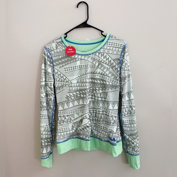 Fila reversible mint green long sleeve top activewear athletic apparel running - Picture 2 of 5